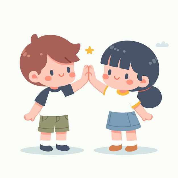 concept d'illustration de conception plate d'un garçon et d'une fille montrant un match avec un high five