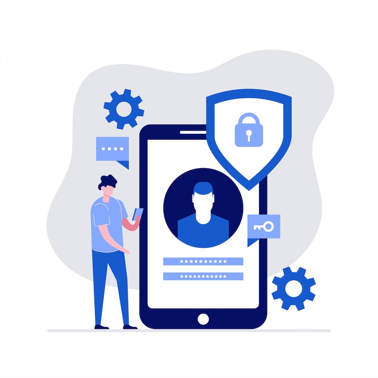 Vecteur concept d'illustration de cybersécurité avec des personnages. sécurité des données, contrôle d'accès protégé, protection des données confidentielles.