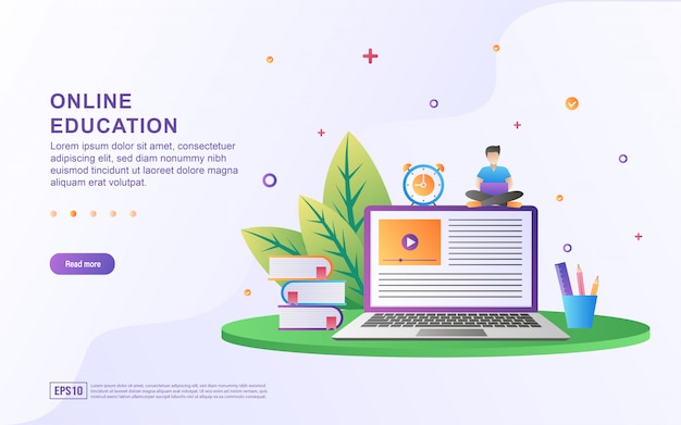 Concept d'illustration de l'éducation en ligne. Éducation, formation et cours en ligne, apprentissage.