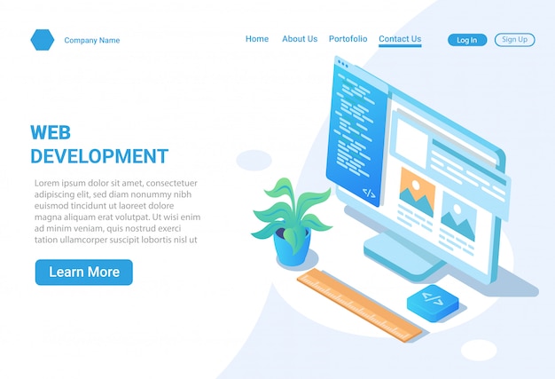 Concept D'illustration Isométrique De Conception Et De Développement De Site Web