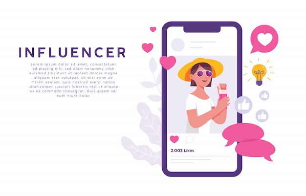 Concept D'illustration De Jeunes Femmes En Tant Qu'influenceuses Des Médias Sociaux