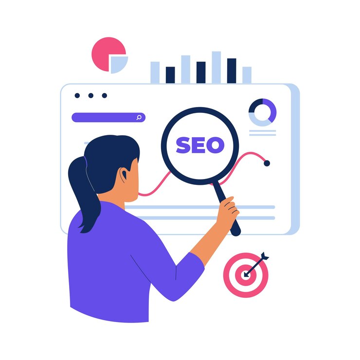 Vecteur concept d'illustration de l'optimisation de l'analyse des données seo