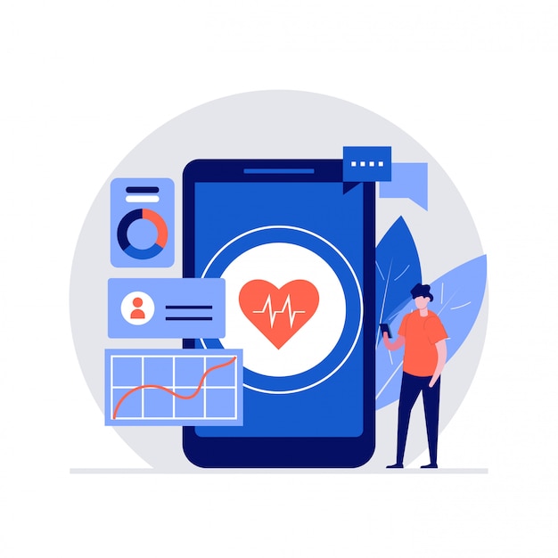 Concept d'illustration de santé numérique avec des personnages. Style moderne pour page de destination, application mobile, affiche, flyer, modèle, bannière Web, infographie, images de héros
