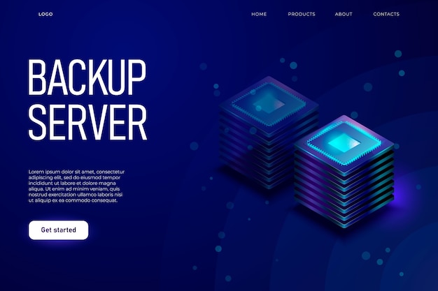 Vecteur concept d'illustration de serveur de sauvegarde avec en-tête et place pour le texte.
