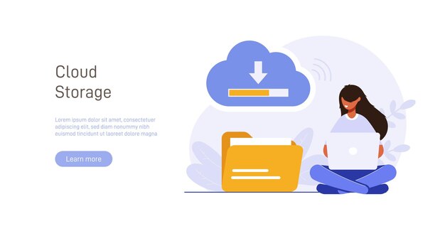 Concept d'illustration de la technologie cloud Personnes échangeant des fichiers via le service Internet Cloud