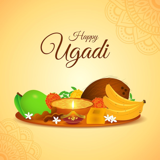 Concept d'illustration vectorielle de Happy Ugadi ou Gudi Padwa souhaite fond