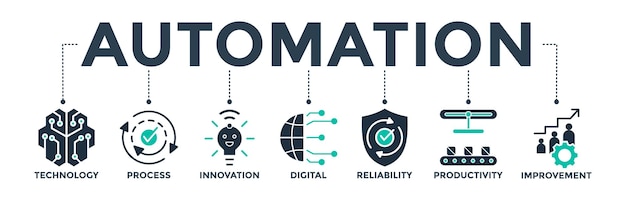 Concept d'illustration vectorielle d'icône web d'automatisation de bannière pour la technologie robotique