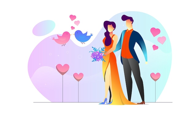 Concept Illustré Couple Amoureux Fond Créatif Inséparable Romantique