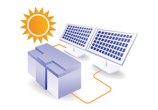 Vecteur concept d'infographie écologique pour les batteries de stockage d'énergie des panneaux solaires