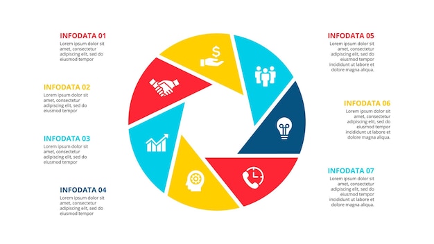 Vecteur concept infographique avec 7 options d'étapes ou de processus de pièces