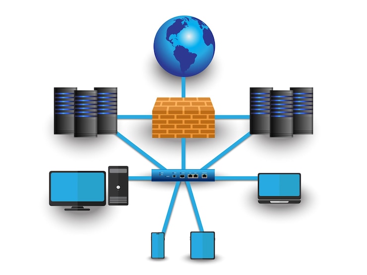 Vecteur concept d'informatique en nuage de serveur internet de sécurité de réseau