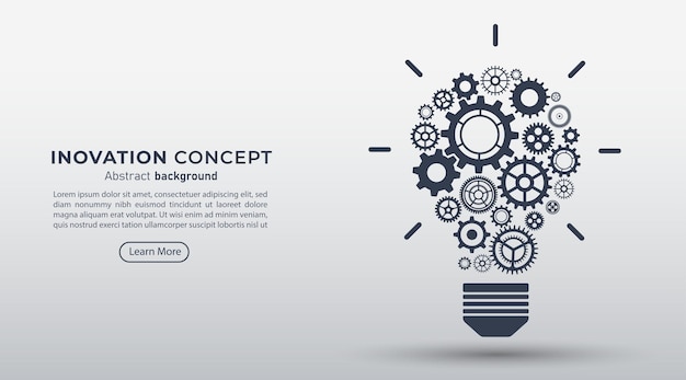Concept d'innovation et d'idée Engrenages avec une forme d'ampoule sur un fond blanc Solution d'idée créative Innovation dans le futur AI big data apprentissage profond et ingénierie Illustration vectorielle