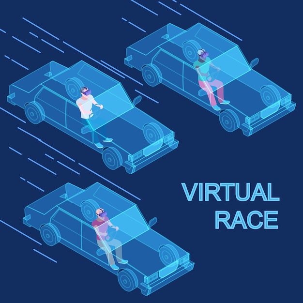 Concept Isométrique De Course De Réalité Virtuelle Vecteur 3d