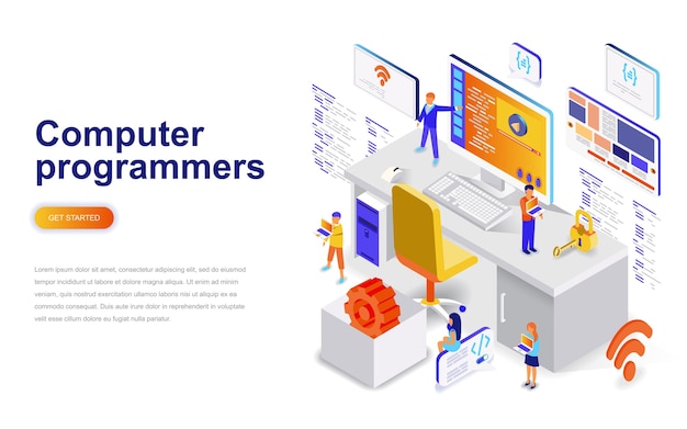 Concept Isométrique De Design Plat Moderne De Programmeurs Informatiques.