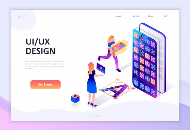 Concept isométrique de design plat moderne de UX, UI Design