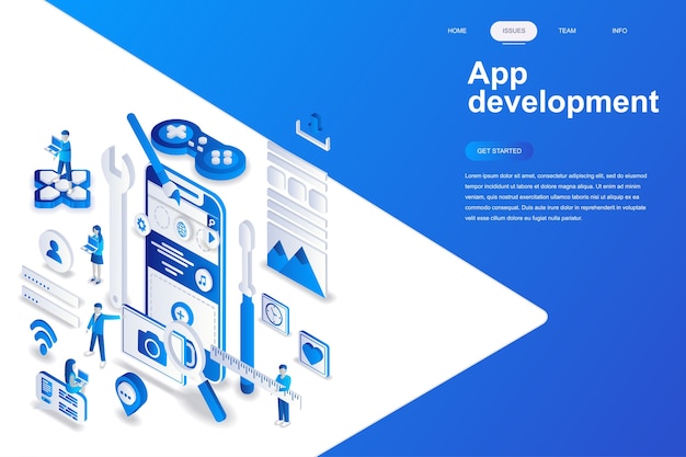 Concept isométrique de développement plat moderne de développement d&#39;applications.