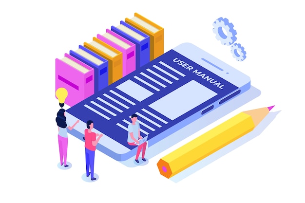 Concept isométrique du manuel d'utilisation