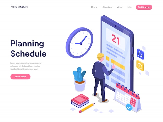 Vecteur concept isométrique de planification de planning pour la page de destination, l'interface utilisateur, le site web