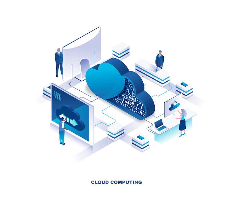 Vecteur concept isométrique de service de cloud computing