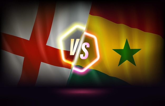 Concept de jeu Angleterre contre Sénégal illustration vectorielle 3d avec étiquette néon