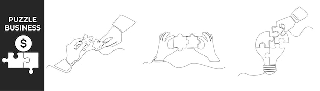 Concept De Jeu De Pièces De Puzzle D'affaires De Dessin D'une Seule Ligne Mains D'homme D'affaires Correspondant à Des Pièces De Puzzle Illustration Vectorielle Graphique De Conception De Dessin Au Trait Continu