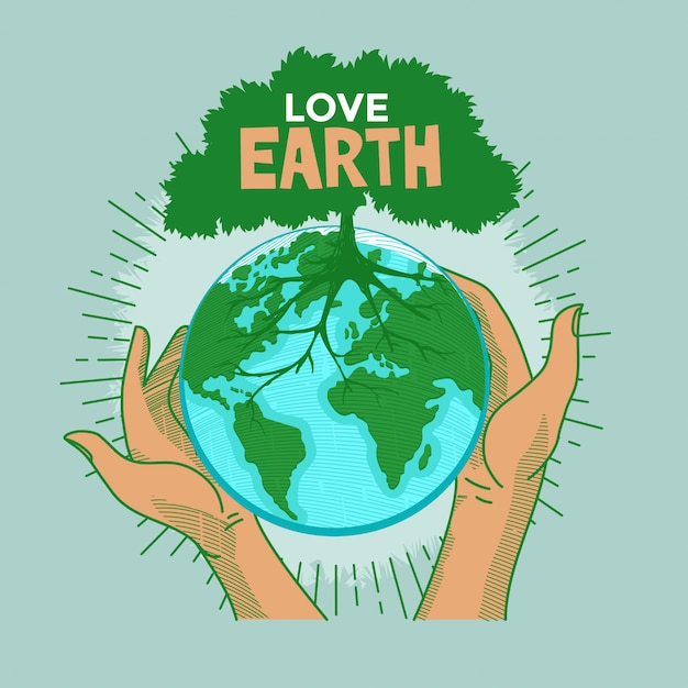 Concept de jour de la terre Love Earth. Mains humaines, tenant la nature Globe Illustration