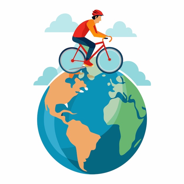 Le concept de la Journée mondiale du vélo Cycliste sur un globe Art vectoriel