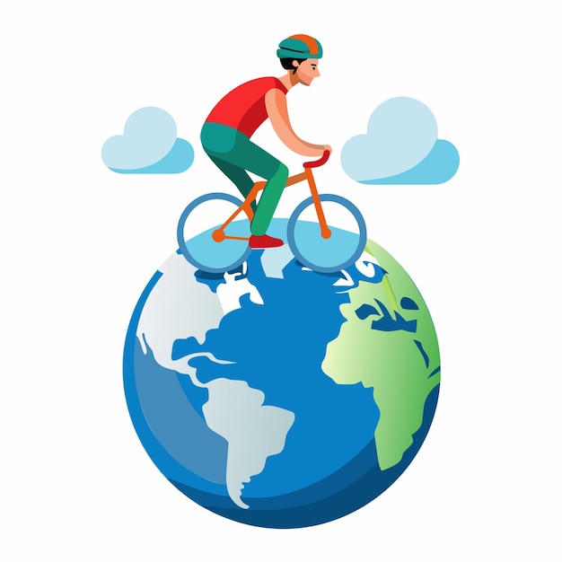 Le concept de la Journée mondiale du vélo Cycliste sur un globe Art vectoriel