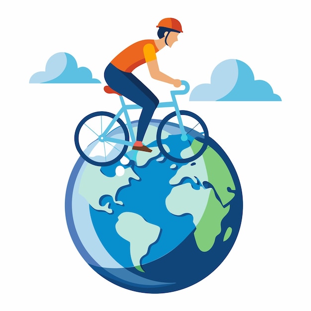 Le concept de la Journée mondiale du vélo Cycliste sur un globe Art vectoriel