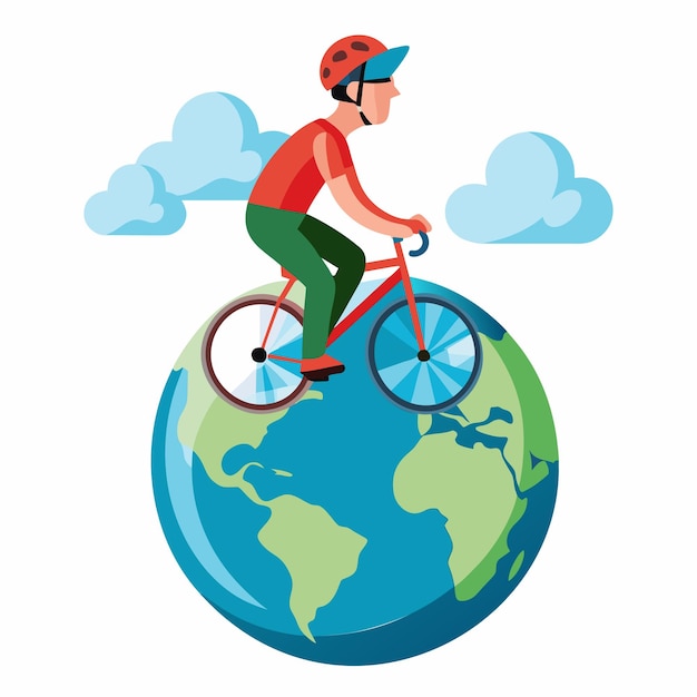 Le concept de la Journée mondiale du vélo Cycliste sur un globe Art vectoriel