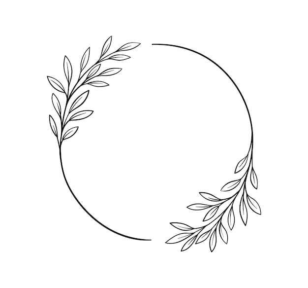 Vecteur concept de ligne de cadre botanique espace vide pour le texte couronne naturelle avec feuilles plantes en fleurs élément graphique pour site web illustration vectorielle plate linéaire isolée sur fond blanc