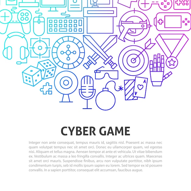 Concept De Ligne De Jeu Cyber. Illustration Vectorielle De La Conception De Contour.