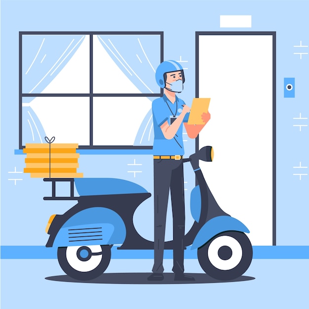 Concept de livraison dessiné à la main avec scooter