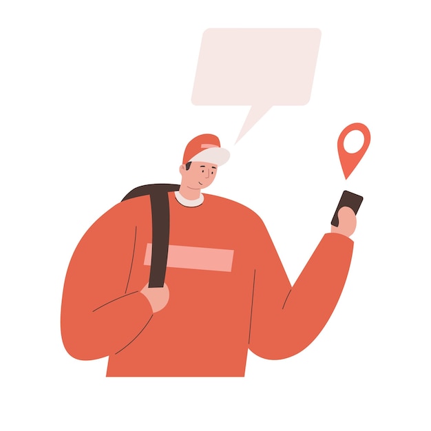 Concept de livraison en ligne avec livreur et suivi de l'emplacement de l'application de navigation par carte en ligne mobile