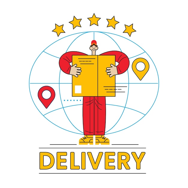 Vecteur concept de livraison rapide courrier avec une boîte service de livraison de nourriture