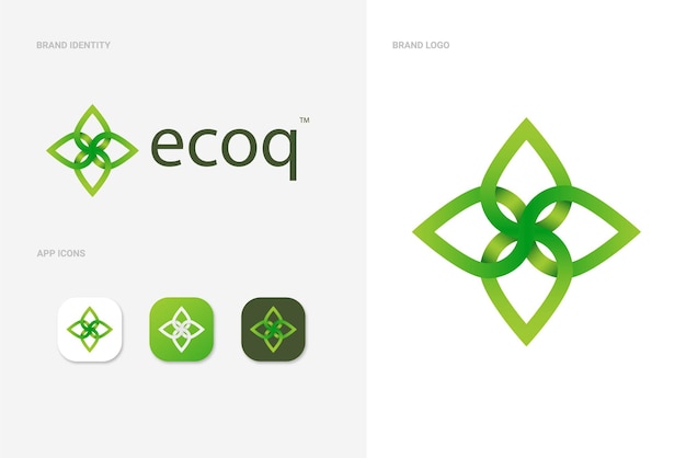 Concept de logo abstrait feuille verte avec des icônes d'application