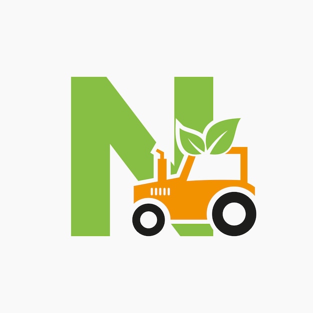 Concept De Logo Agricole Lettre N Avec Modèle Vectoriel D'icône De Tracteur Symbole De Ferme écologique