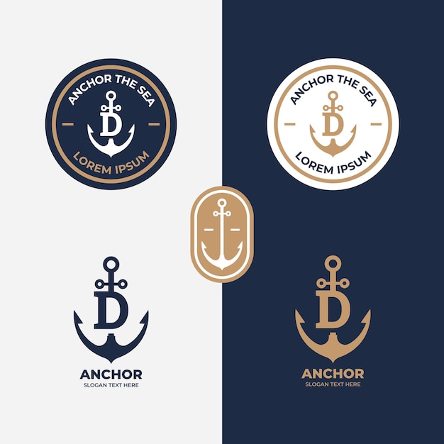 Vecteur concept de logo d'ancre emblèmes rétro marins avec ancre icône d'ancre logotype de luxe de bouclier d'ancre de ligne