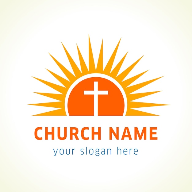 Concept De Logo Créatif Pour Les églises Et Les Organisations Chrétiennes Se Croisant Au Soleil Signe De Joyeuses Fêtes