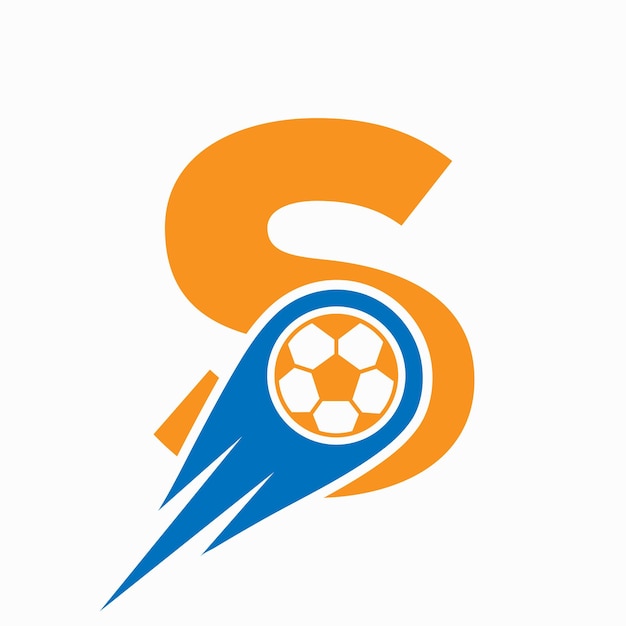 Vecteur concept de logo de football lettre s avec icône de football en mouvement modèle de logo de football