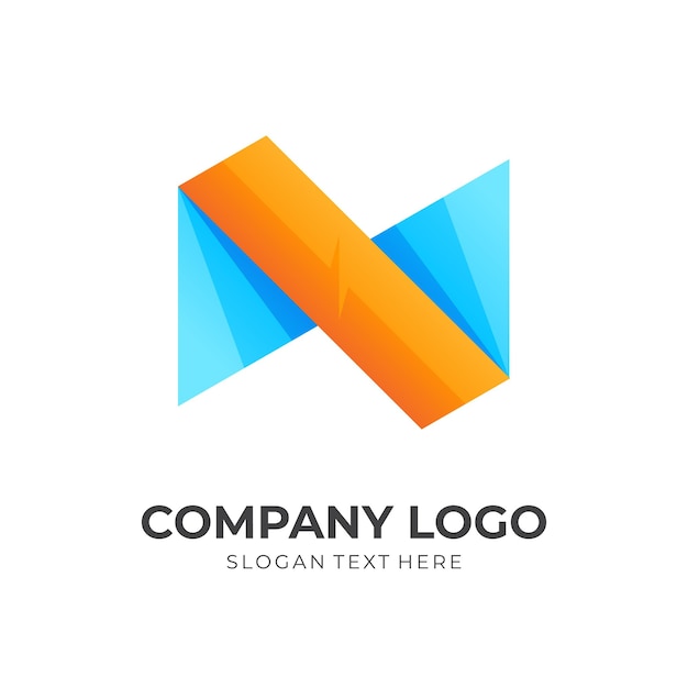 Concept de logo lettre N moderne avec style de couleur bleu et orange 3d