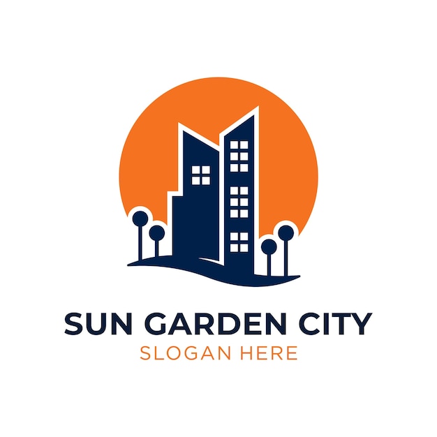 Vecteur concept de logo minimaliste pour sun garden city