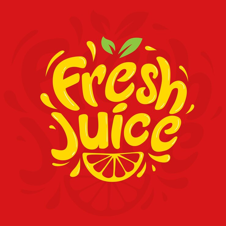 Concept de logo de mot-symbole de typographie personnalisée de jus de fruits frais