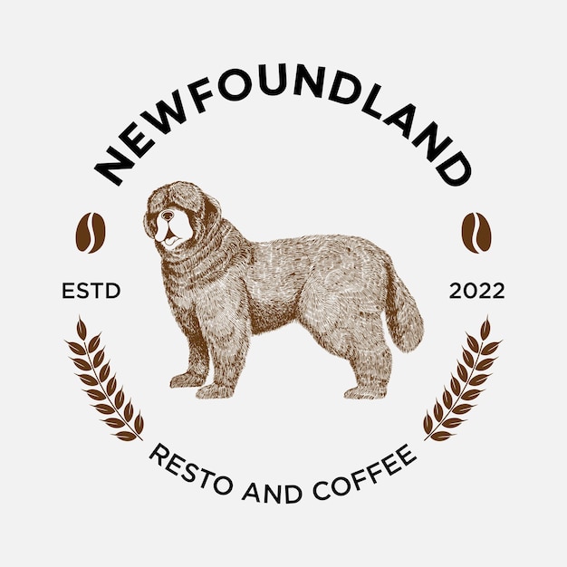 Concept De Logo Resto Et Café Avec Icône De Chien De Terre-neuve