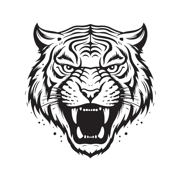 Concept de logo tigre en colère couleur noir et blanc illustration dessinée à la main