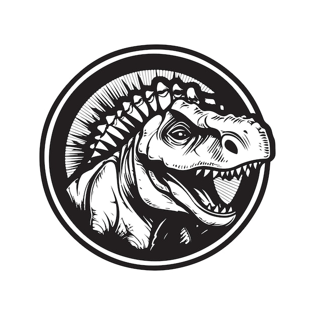 Concept de logo vintage dinosaure couleur noir et blanc illustration dessinée à la main