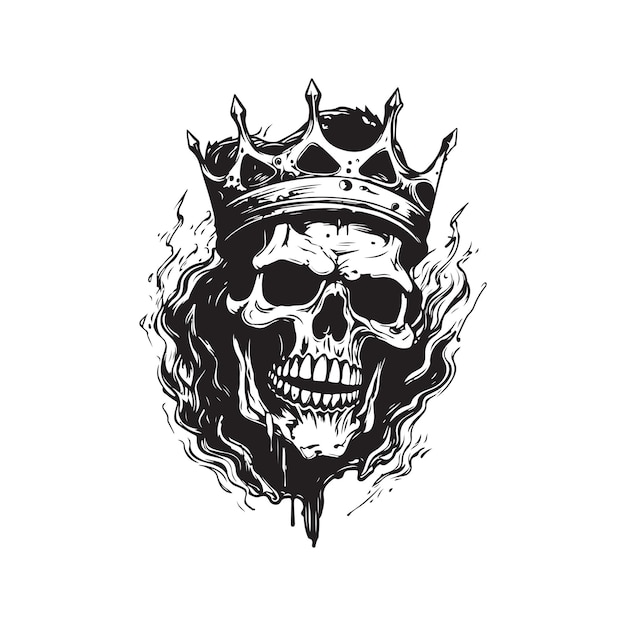 Vecteur concept de logo vintage roi mort-vivant illustration dessinée à la main de couleur noir et blanc