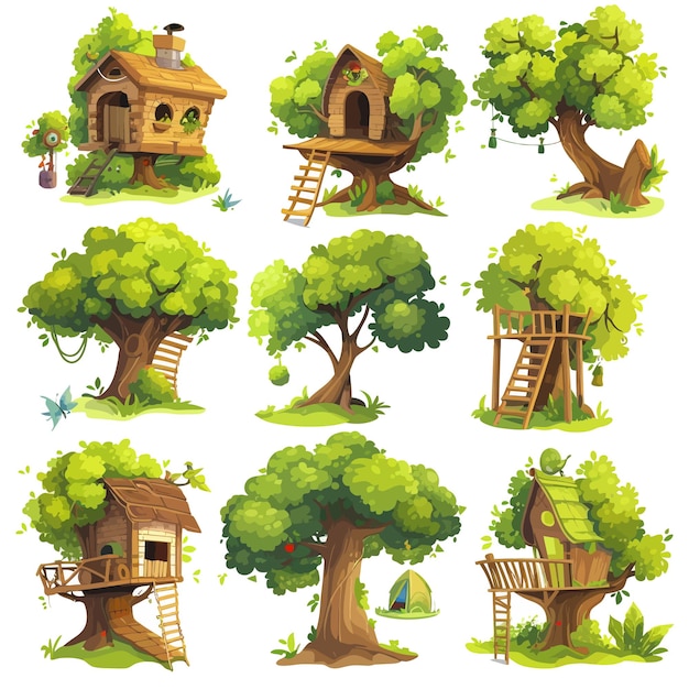 Vecteur le concept de la maison d'arbre et l'illustration du vecteur