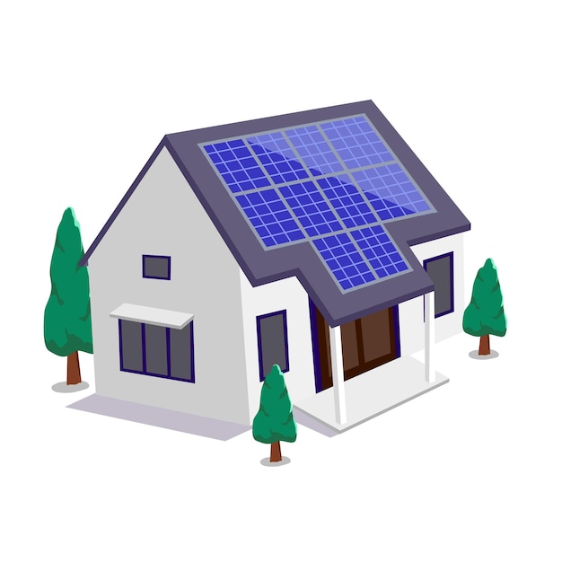 Concept de maison intelligente Maison familiale avec panneaux solaires énergie verte renouvelable 3D isométrique