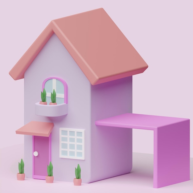 Concept de maison mignonne ou de petit bâtiment Objet 3D réaliste de style dessin animé